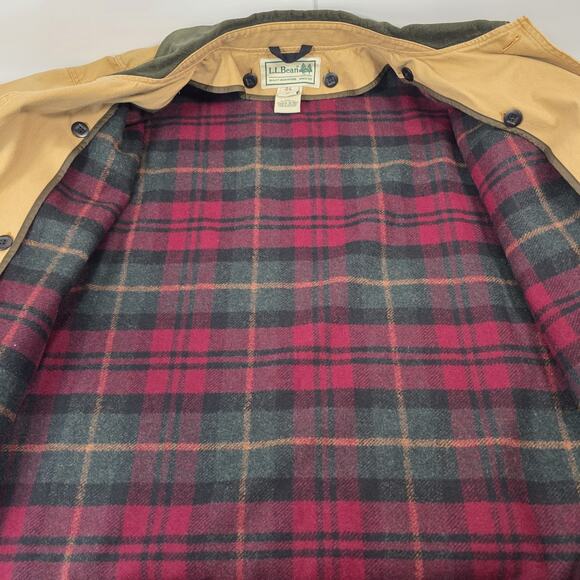 Vintage LL BEAN Tan Chore Jacket XL Canvas Barn Coat Removable Plaid Lining - Picture 6 of 16